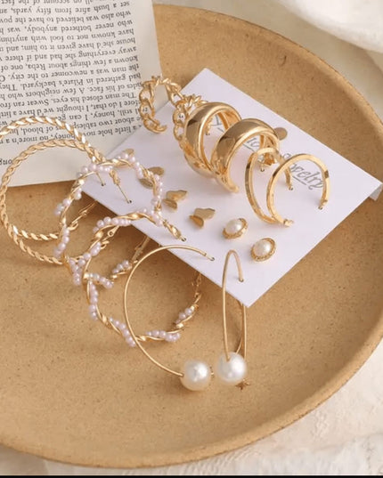 Model 46 set of 9 golden trending earrings