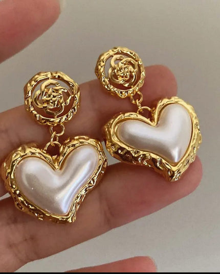 Heart pearl gold plated earnings