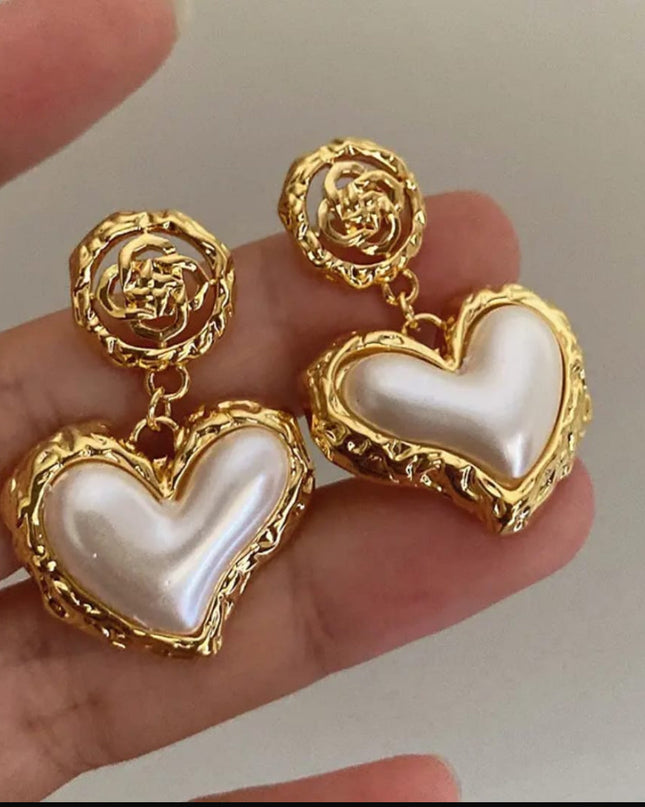 Heart pearl gold plated earnings