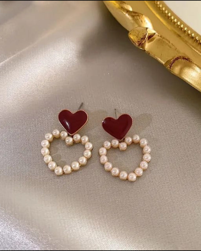 Red heart shape earrings