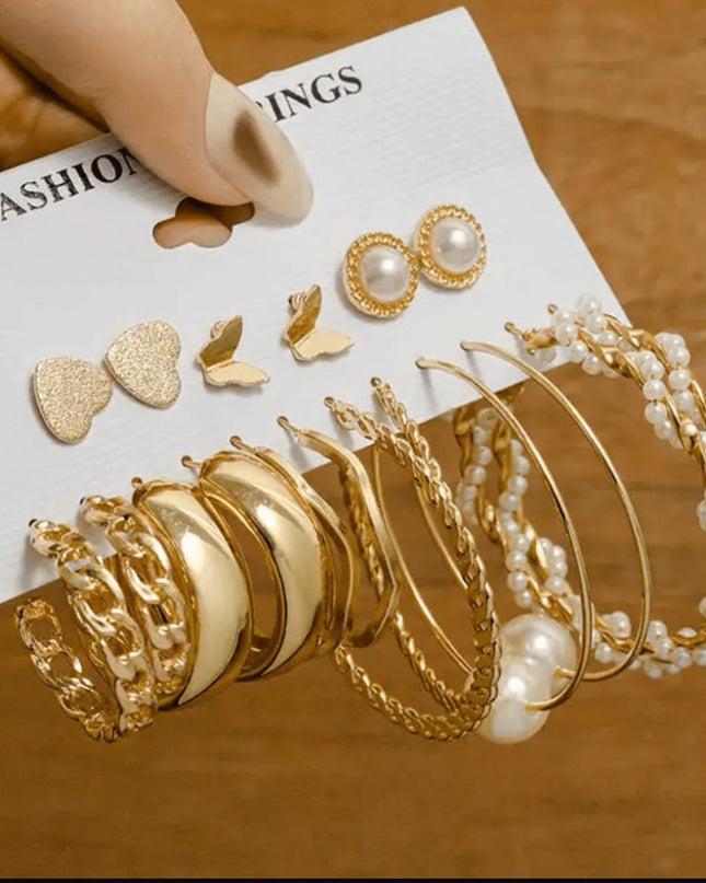 Model 46 set of 9 golden trending earrings